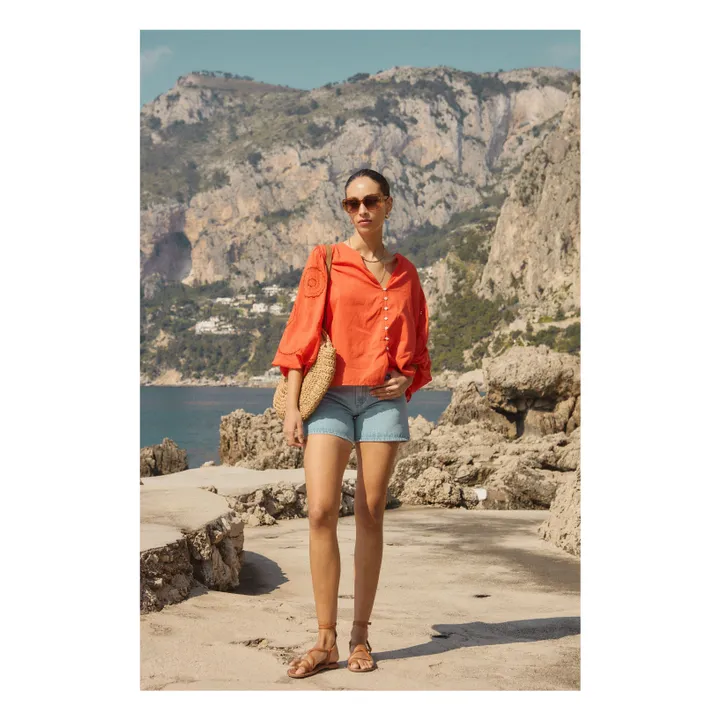Alma Deia Blouse Brodée en Coton Bio | Corail
