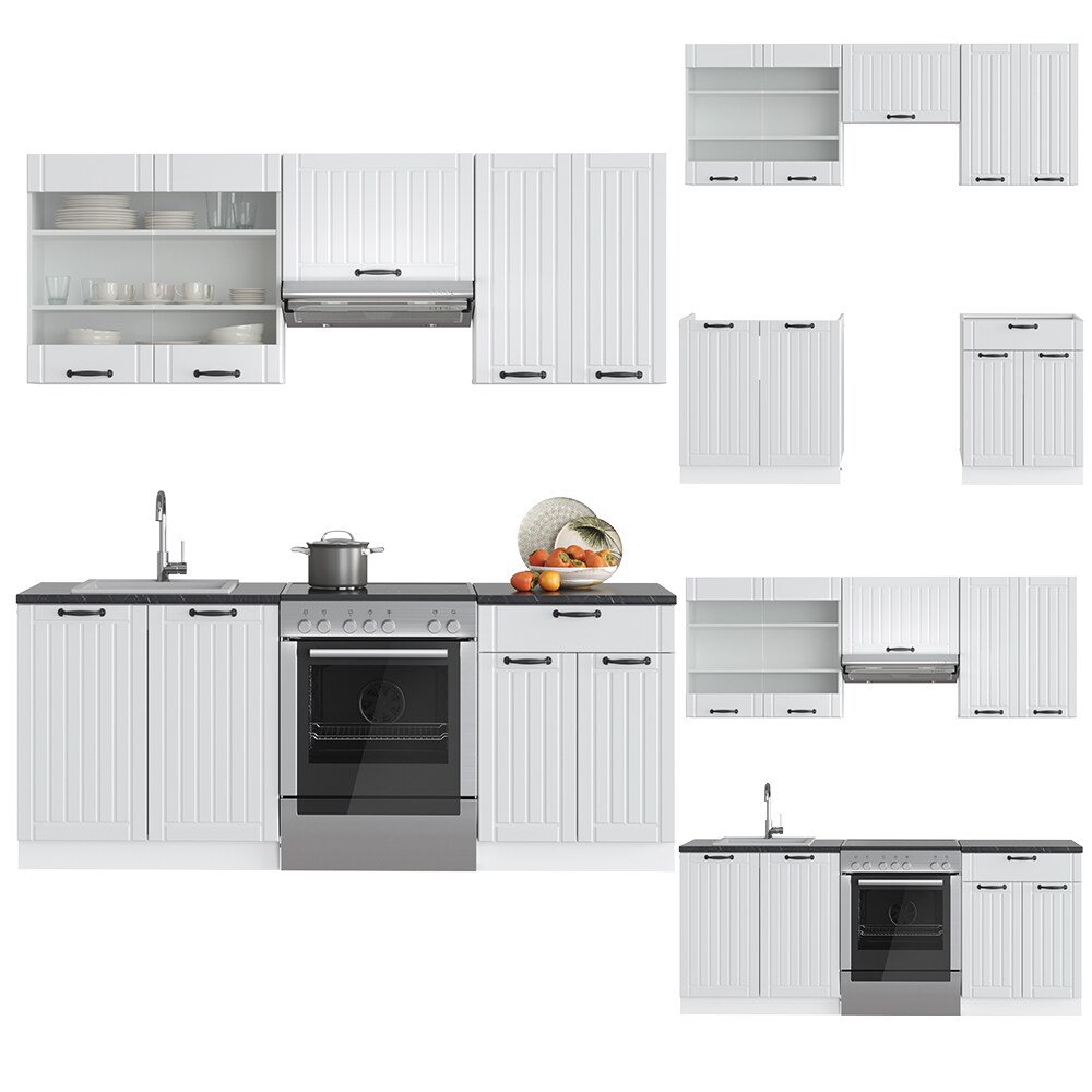 Vicco Küche Fame-Line 200 cm Küchenzeile Landhaus Küchenblock Einbau Weiß