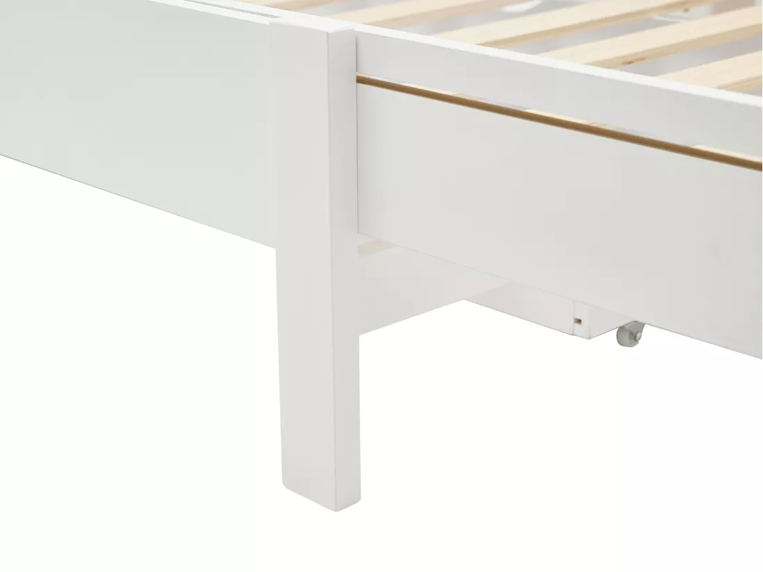 Lit évolutif 90 x 140/170/200 cm avec tiroir - Pin et MDF - Blanc + Matelas - TEONIA