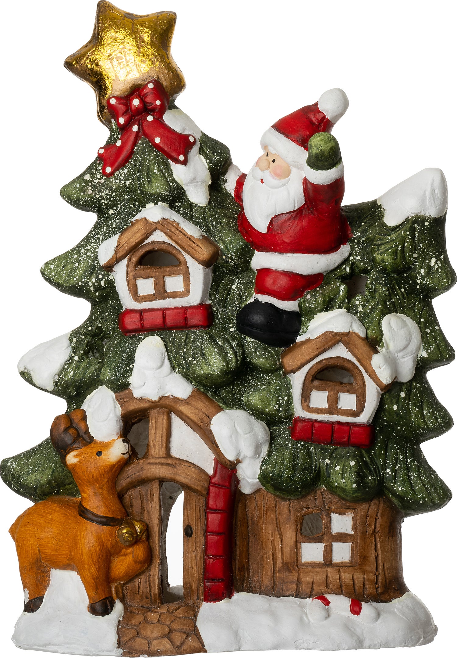 Intratuin waxinelichthouder kerstman groen / wit 36 x 17 x 50,5 cm
