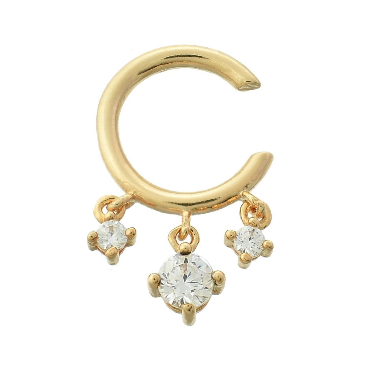 Clip d'oreille earcuff 3 oxydes de zirconium pendants Plaqué OR 750 3 microns