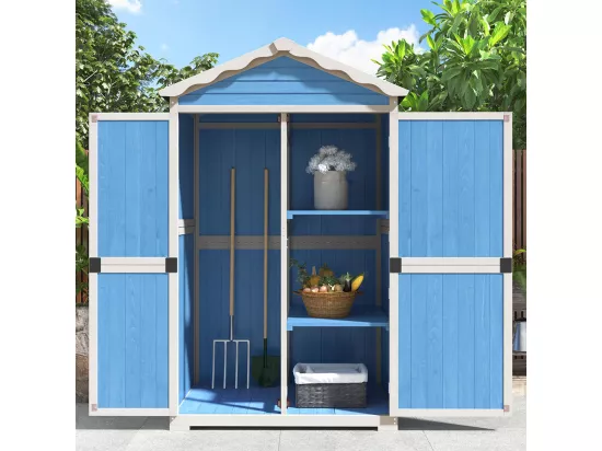 Abri de jardin en bois massif traité pour rangement extérieur résistant aux UV et intempéries sans entretien couleur bleu ardoise