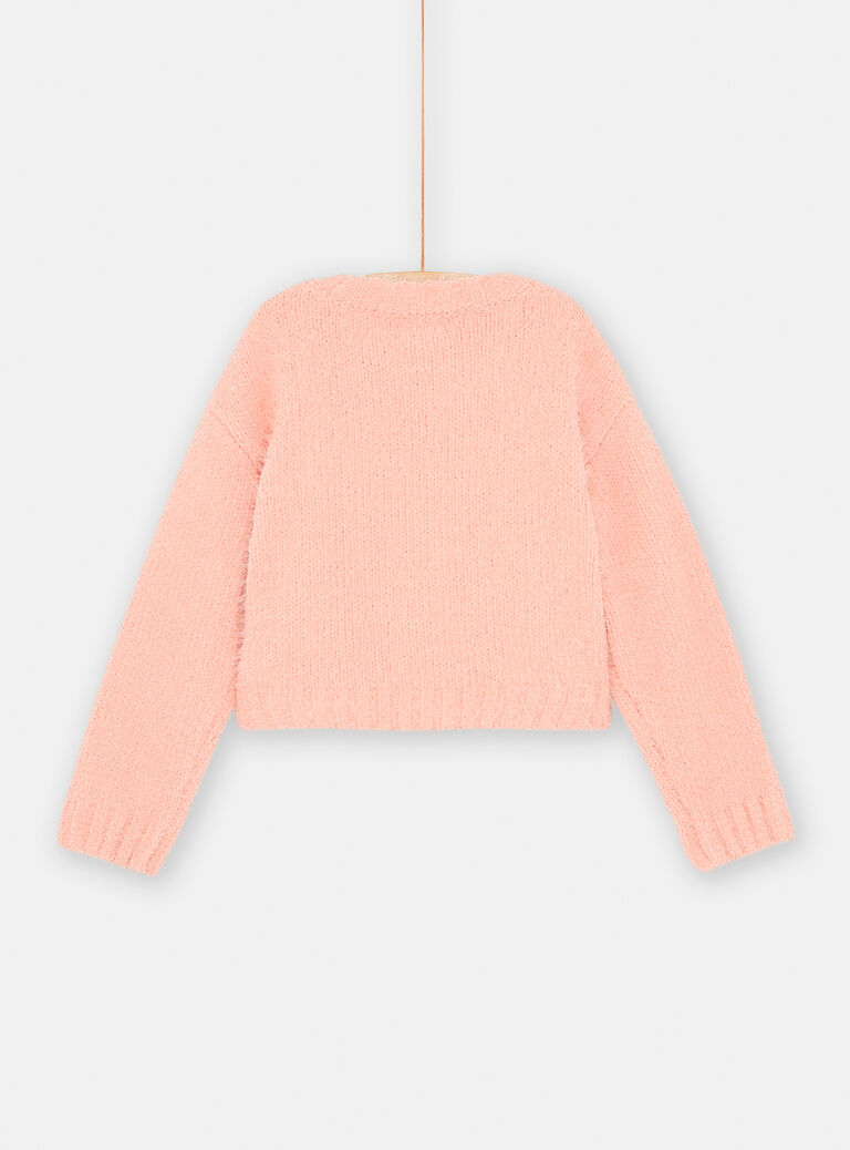 Pull saumon et écru à motif chat-licorne pour fille