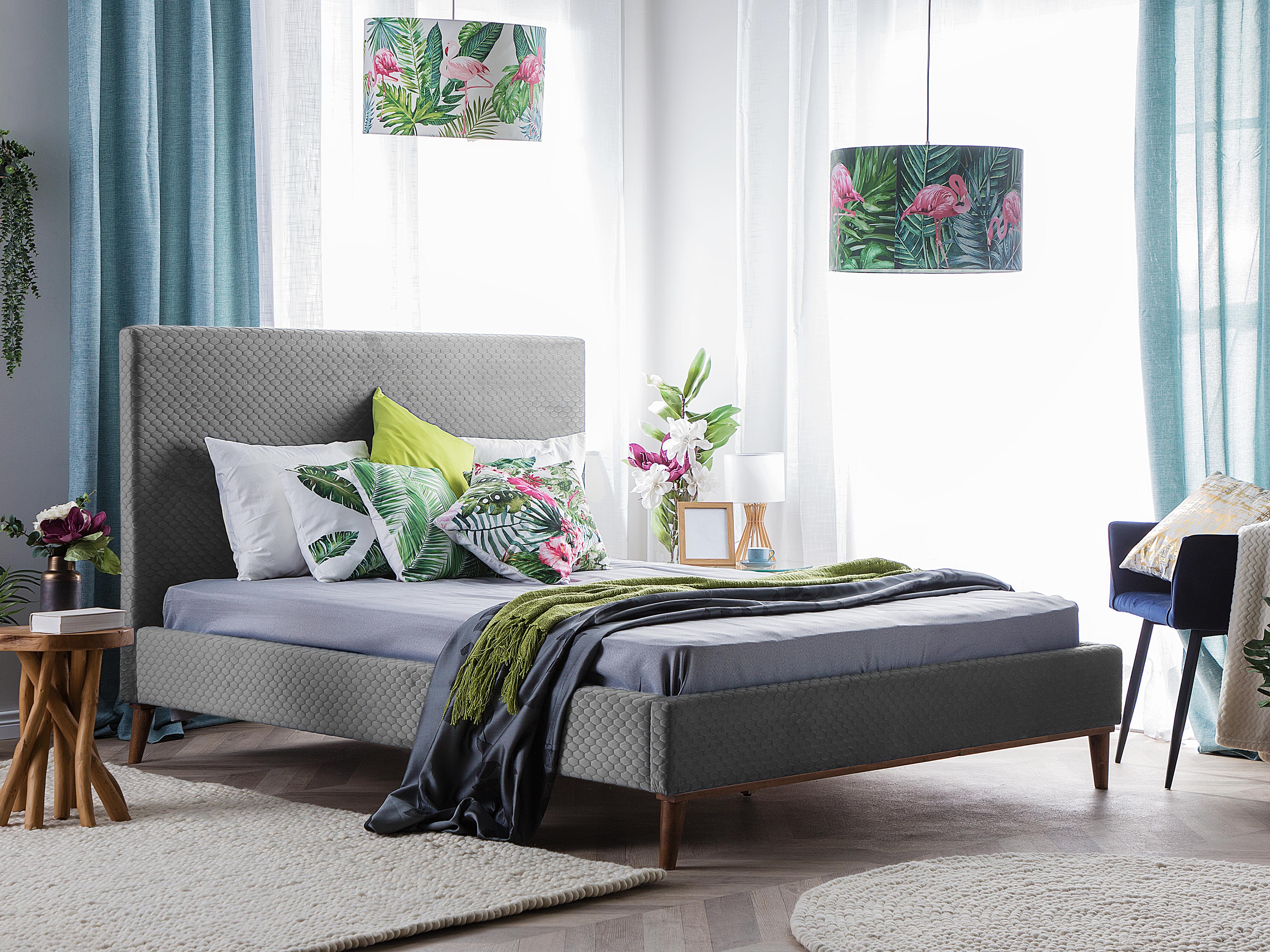 Bed Fluweel BAYONNE 140 x 200 cm Lichtgrijs