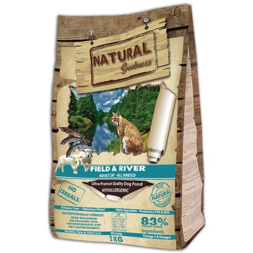 Ração Natural para Gatos Greatness Field & River, Sabor Cordeiro e Salmão