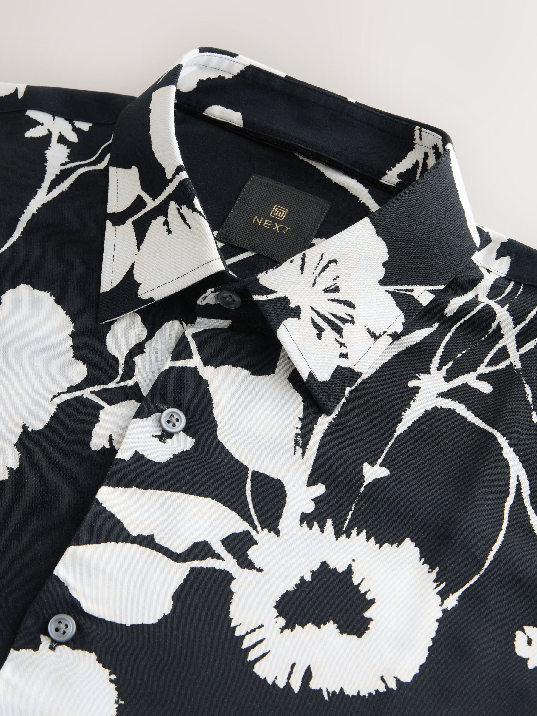 Black Mono Floral - Overhemd met print en lange mouwen