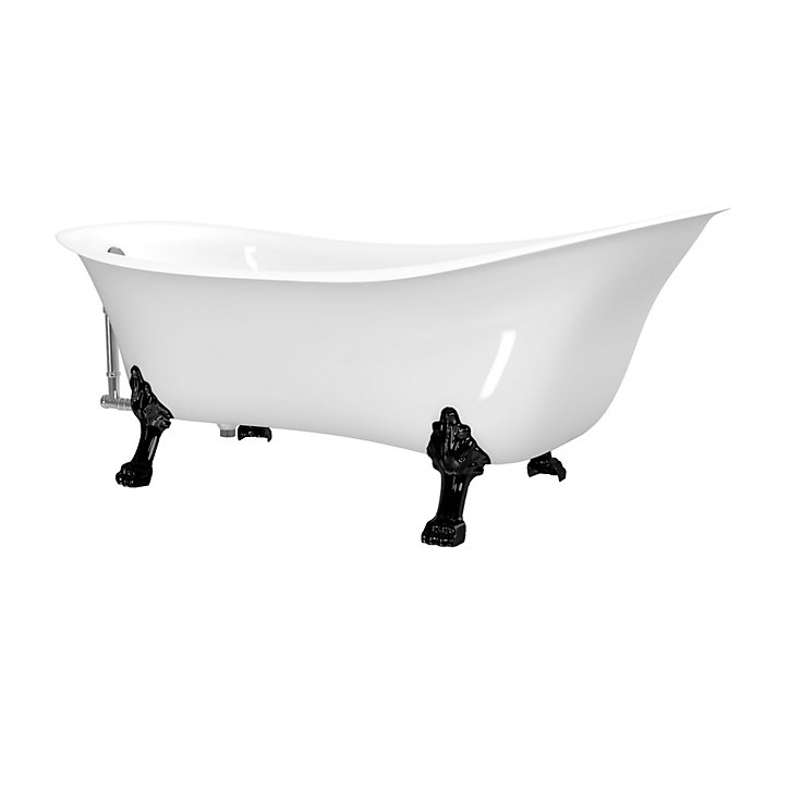 Baignoire îlot 175x71 cm en acrylique blanc, pieds pattes de lion aluminium noir Kara Allibert