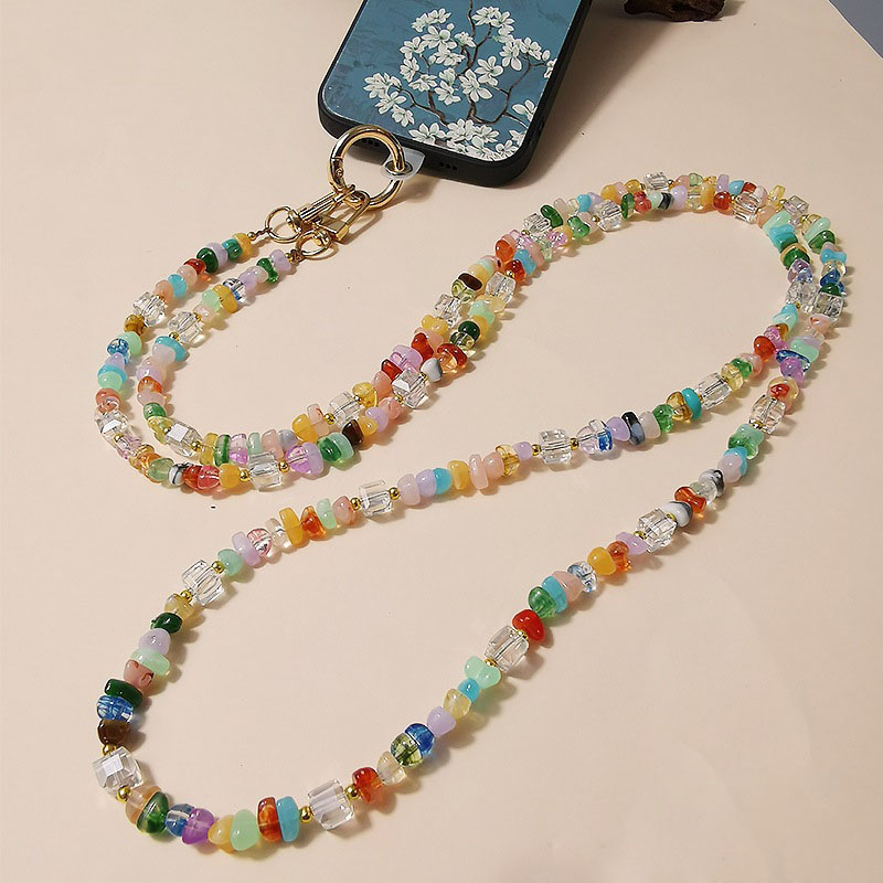 (120cm) Universal Necklace Handykette Umhängeband für Schutzhülle mit Glitzersteinen   1x Einlage - Bunt / Transparent