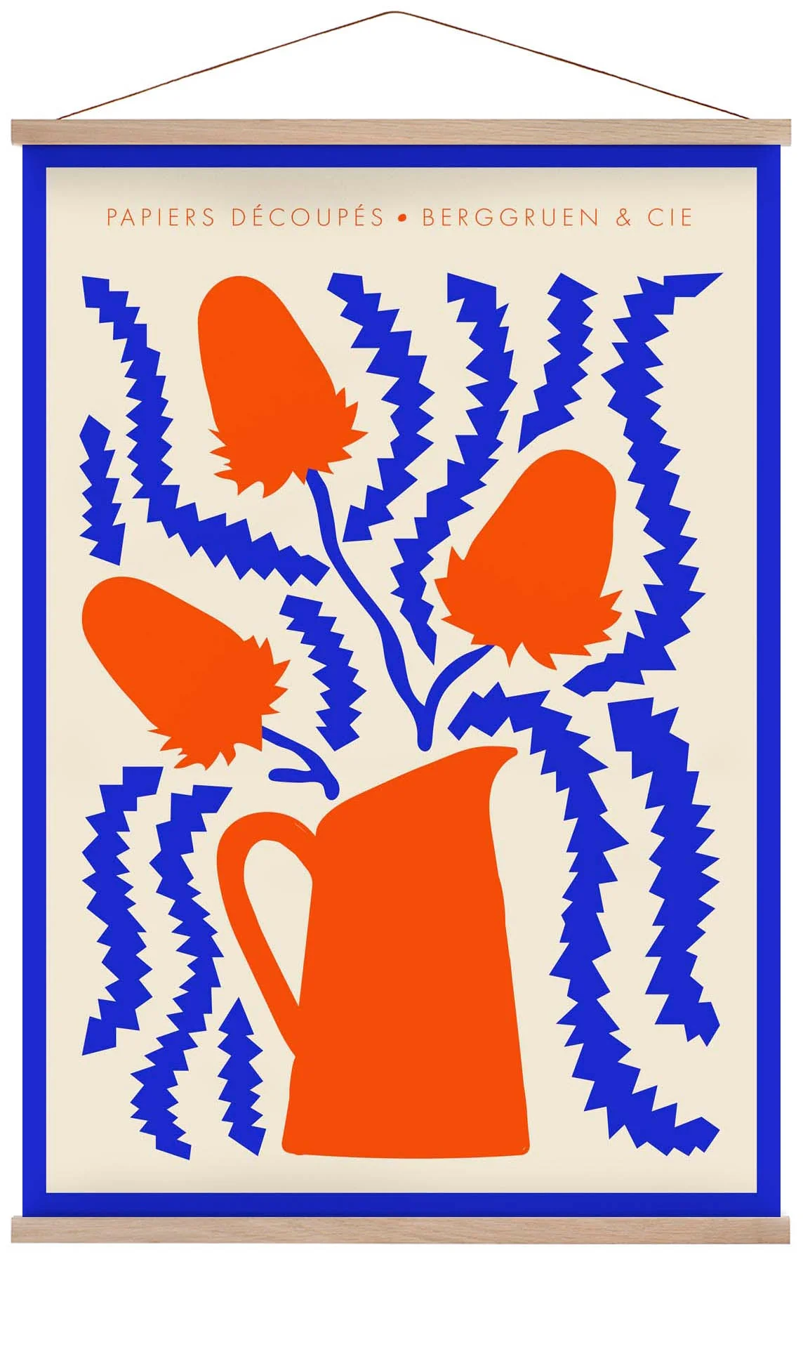 Krug Blumen Blau und Orange Papiers Découpés Kunstausstellung
