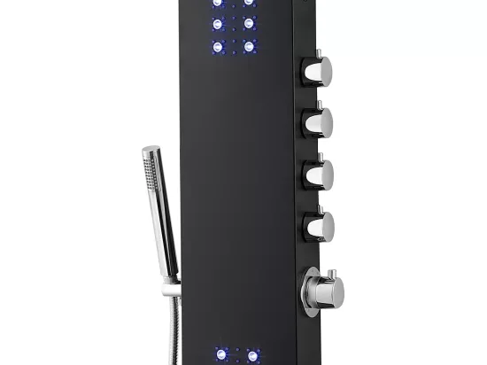 Colonne de douche hydromassante thermostatique à leds et bluetooth - L20 x H165 cm - Noir - CHAKRA V