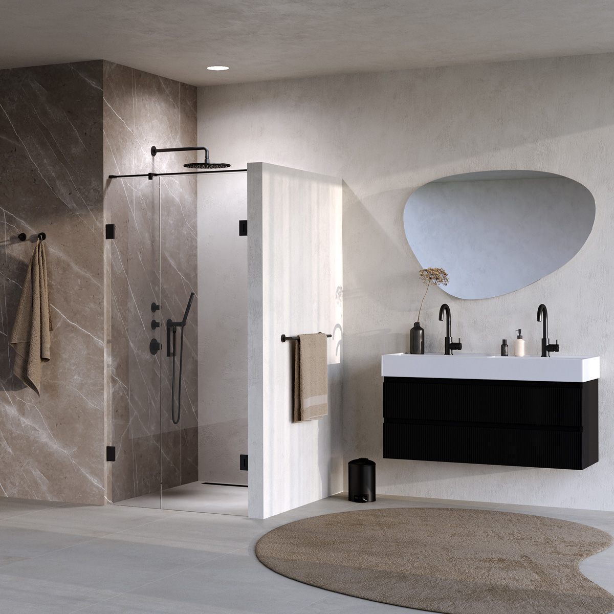 Brauer Void profielloze nisdeur 90cm met draaideur 60cm aan muur zwart mat