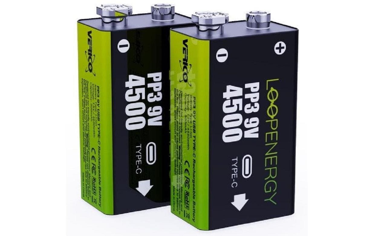 Akku PP3 Li-Ion 9V E-Block mit USB-C 500 mAh, 2 Stück9V-Akkus mit USB-C-Ladeanschluss