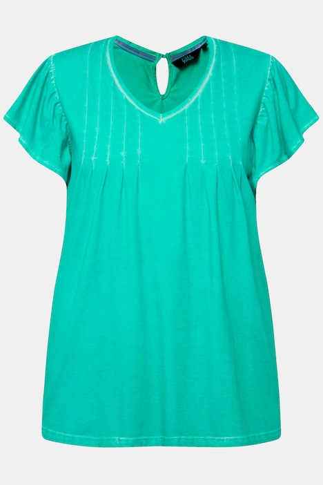 T-Shirt, Zierfalten, A-Linie, V-Ausschnitt, Halbarm