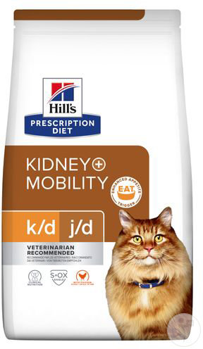 Hill's Pet Nutrition Prescription Diet K/D J/D Kidney + Mobility Aliment Chat Au Poulet 1,5kg