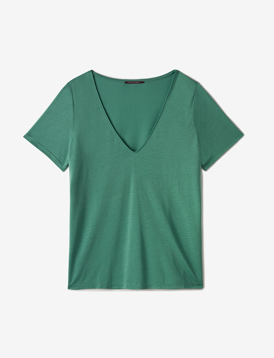 T-shirt court manches courtes col V - vert email