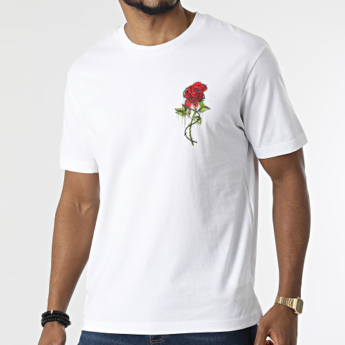 Tee Shirt Oversize Large Roses Barbed Blanc