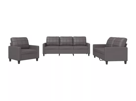 Ensemble de canapés 3 pcs avec coussins Gris Similicuir