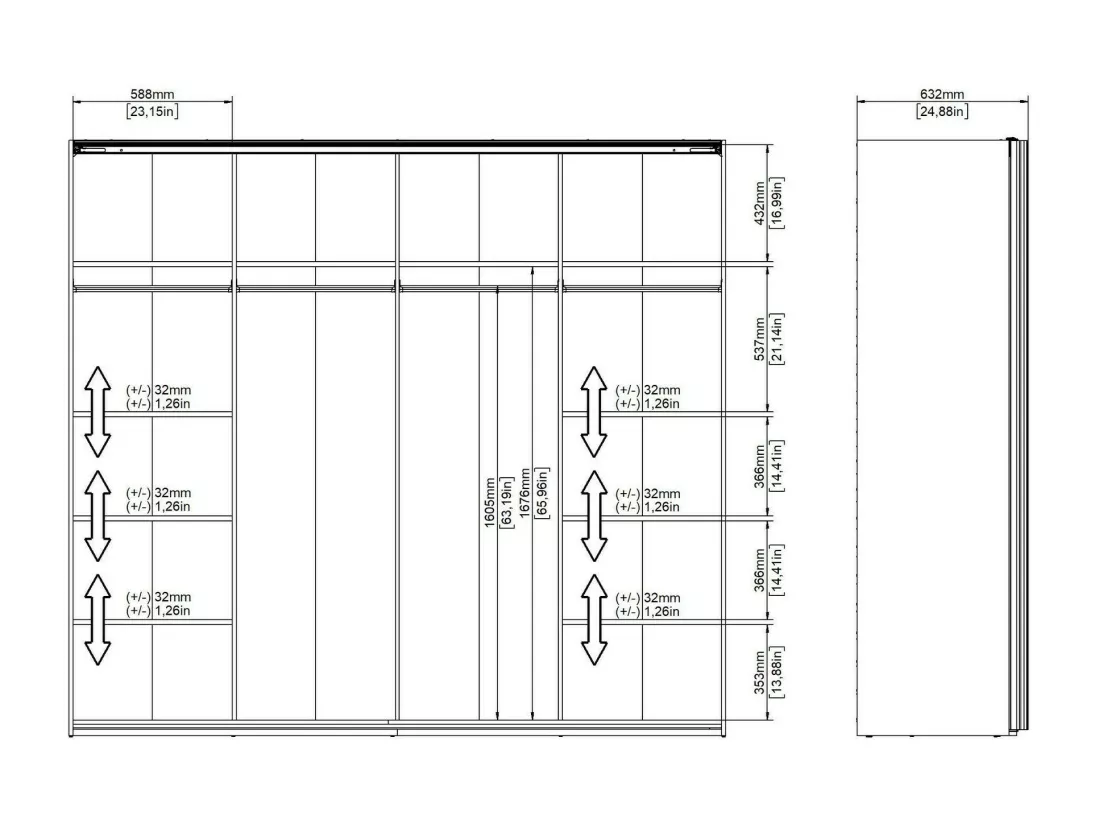 Garde-robe 2 portes Dspinos, Meubles de chambre, Penderie de plain-pied, Placard à vêtements, 243x61 h220 cm, Blanc