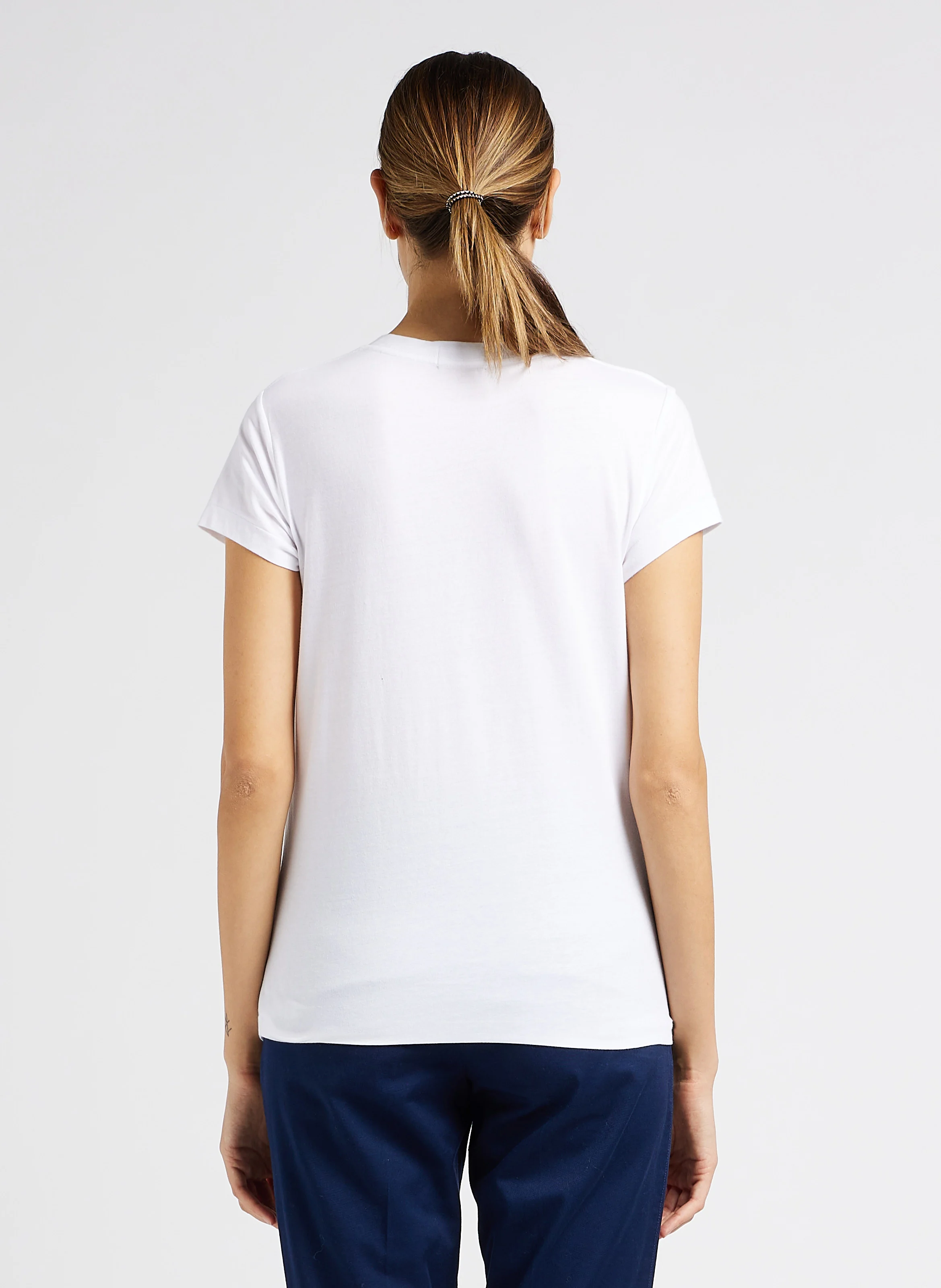 Tee-shirt col V brodé en coton | Blanc