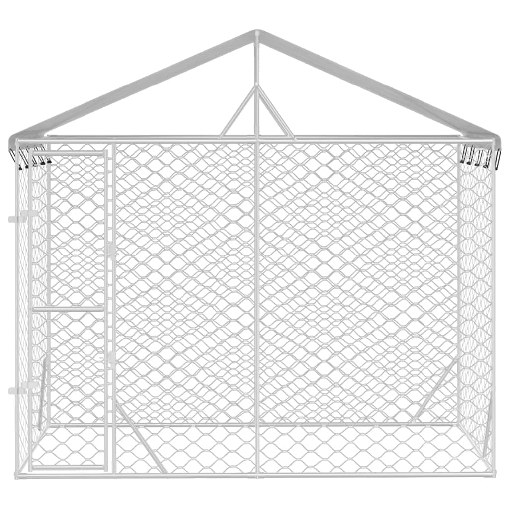 Canil externo para cães vidaXL com telhado, aço galvanizado, prata, 3x3x2,5 m