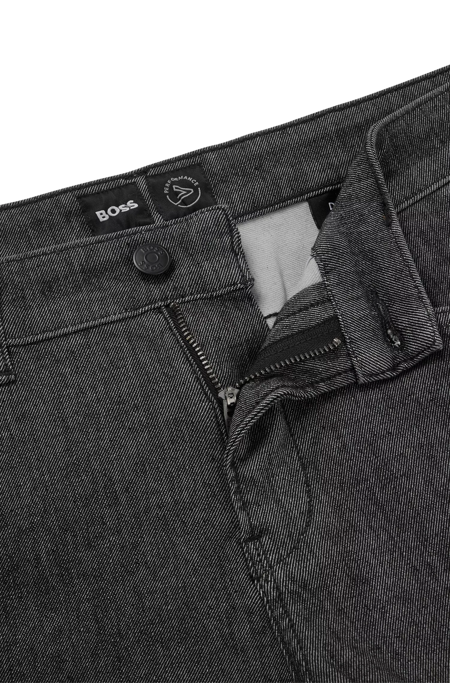 Calça jeans BOSS preta, corte slim, em denim de malha elástica de alta performance.