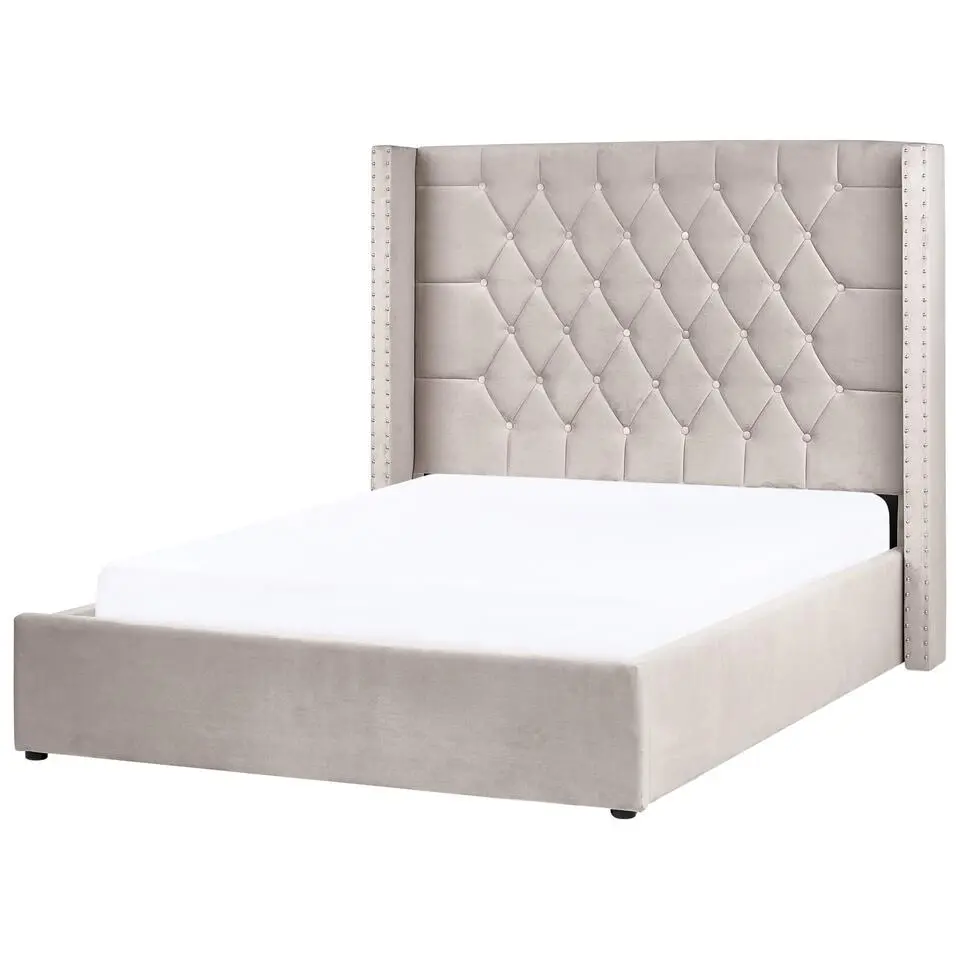 LUBBON - Bed met opbergruimte - Taupe - 140 x 200 cm - Fluweel