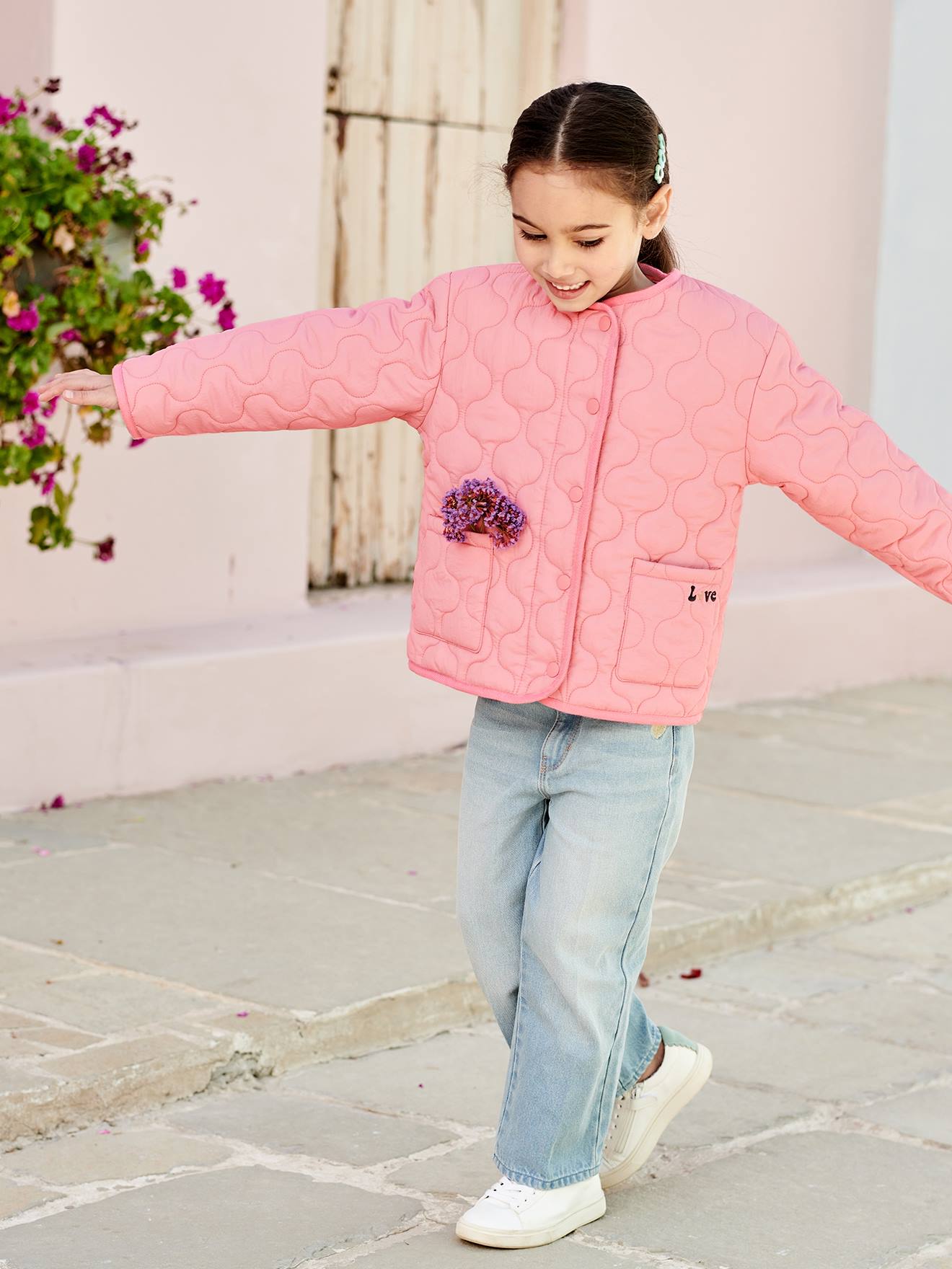 Jaqueta rosa acolchoada para meninas