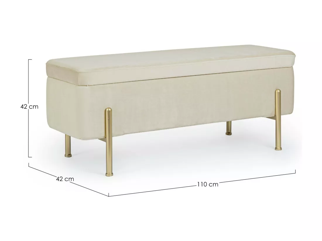 Banc coffre 2 places en velours et piétement or - NINA