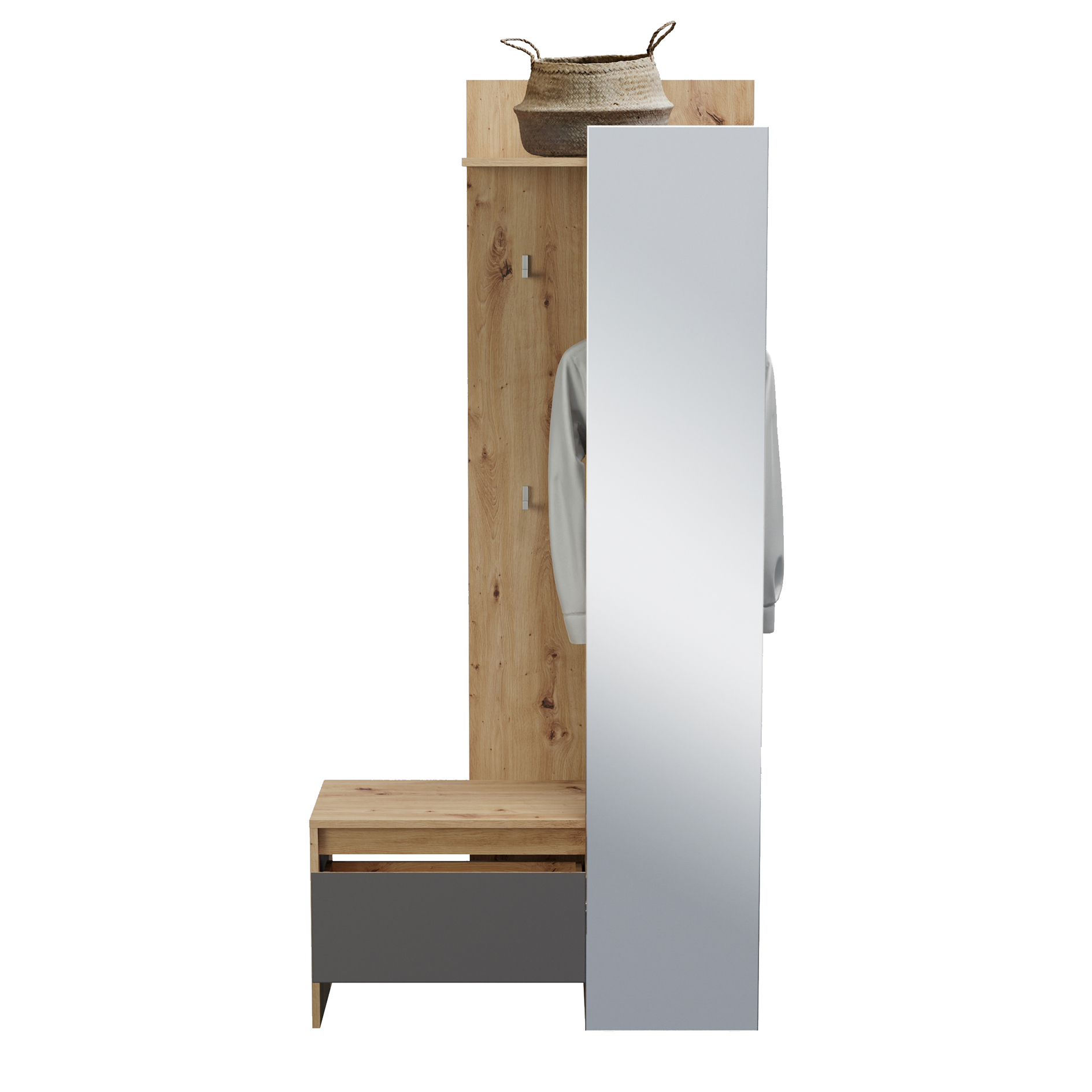 Kompaktgarderobe TORINO - Eiche-grau - mit Spiegel