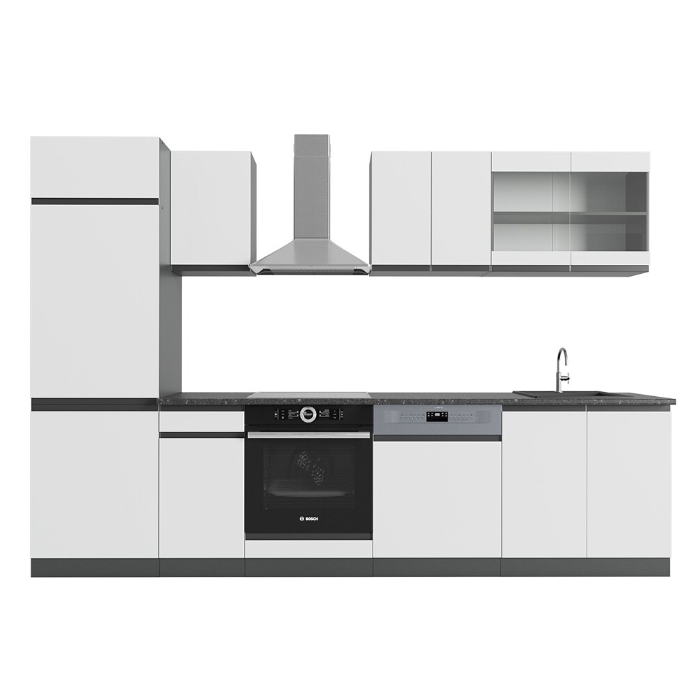 Vicco Küchenzeile Küchenblock Einbauküche R-Line J-Shape Anthrazit Weiß 300 cm modern Küchenschränke Küchenmöbel