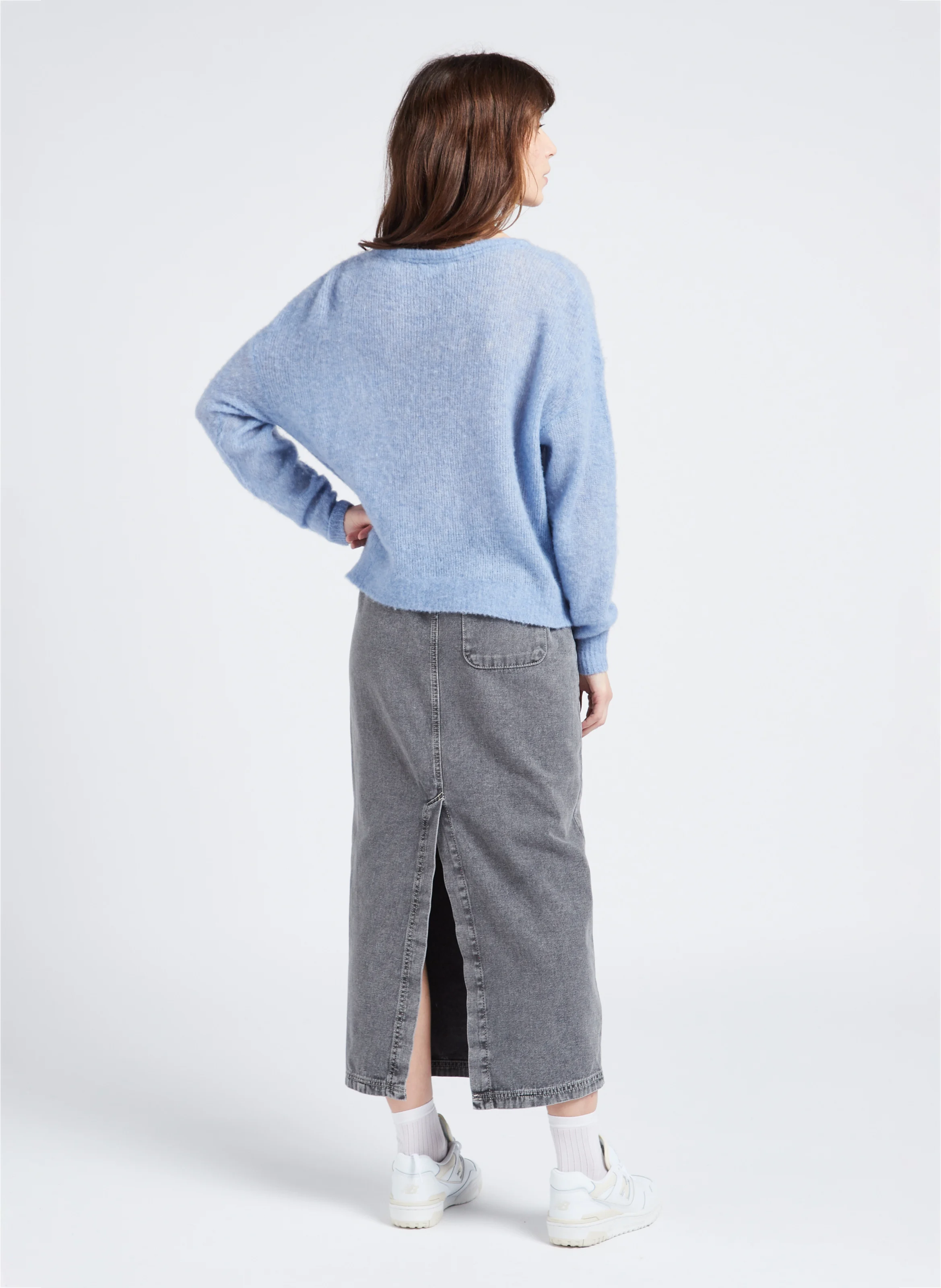 JAZY - Jupe midi droite en coton | Gris
