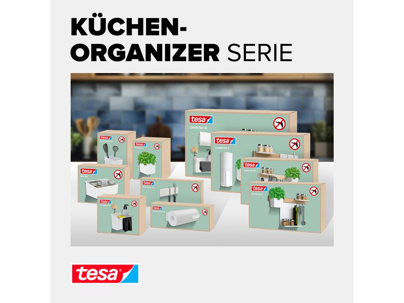tesa Spülbecken Organizer Set Weiss Selbstklebender Spülen-Organizer