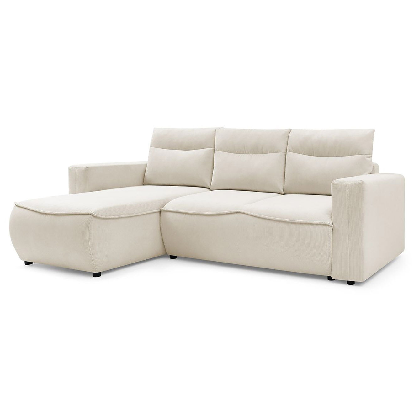 Bobochic Canapé d'angle gauche convertible coffre jasmin velours côtelé beige - 256x158x90 cm