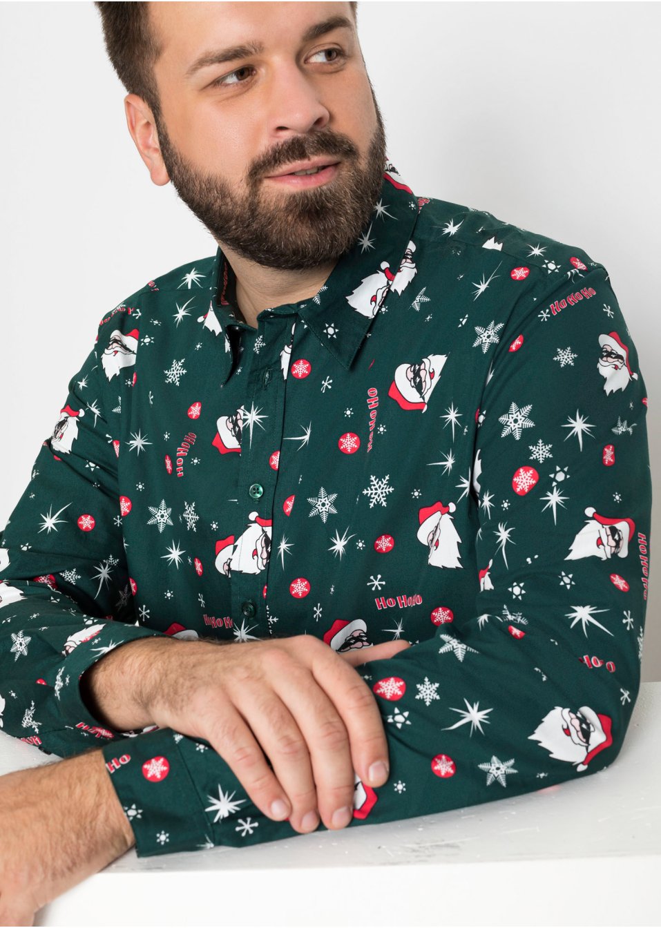 Chemise manches longues avec imprimé de Noël, Slim Fit