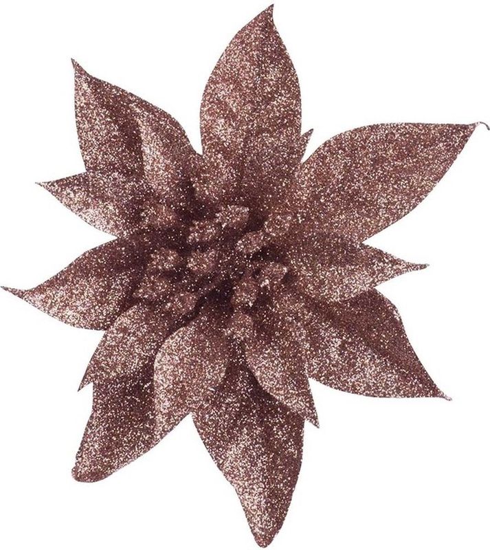 Cosy & Trendy - Kerstboomversiering - Donker Beige - Glitter Bloem - 15 cm
