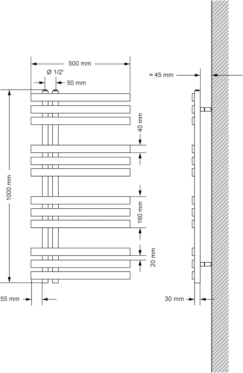 LuxeBath Design Badheizkörper Iron EM 500 x 1000 mm, Weiß, Designheizkörper Paneelheizkörper Flachheizkörper Heizkörper Handtuchwärmer Handtuchtrockner Bad/Wohnraum Heizung, inkl. Montage-Set