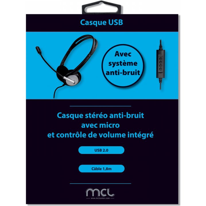 MCL MK1A99BZCSQMUSBAB casque Avec fil Arceau Bureau/Centre d'appels USB Type-A Noir