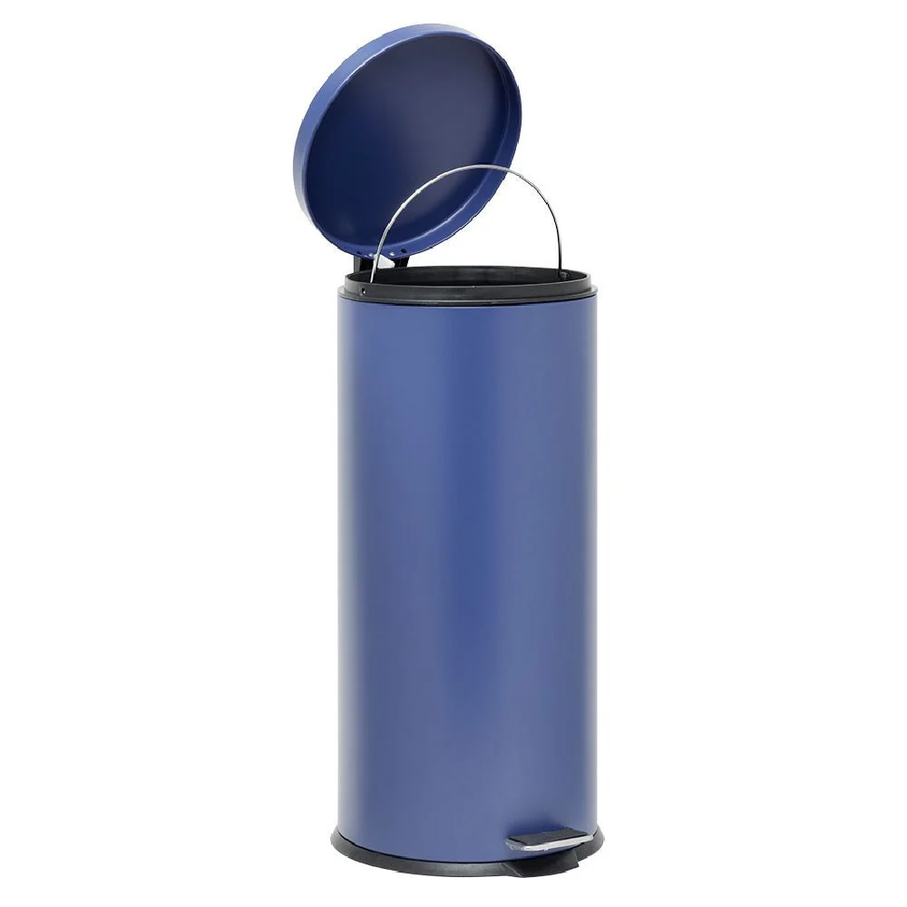 Poubelle ronde à pédale métal Bleu 30l