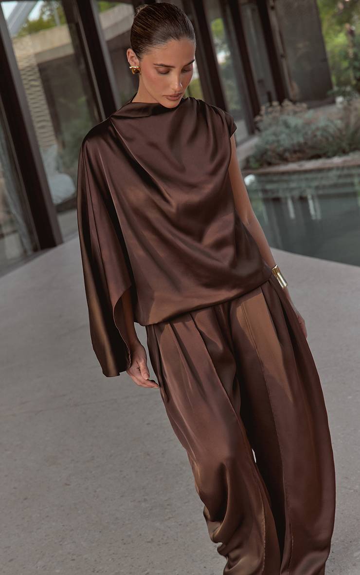 Dark Chocolate Pantalon À Détails De Panneaux En Satin