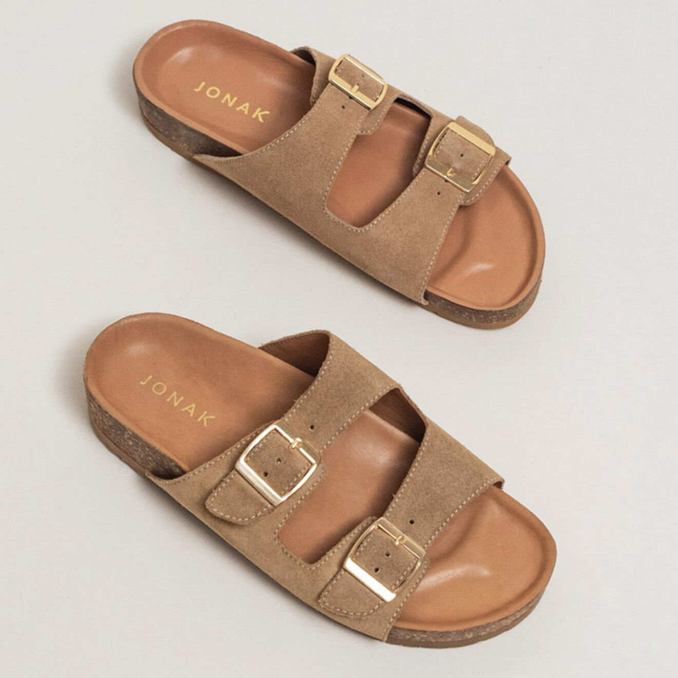 Jonak Mules en Velours de Cuir West beiges