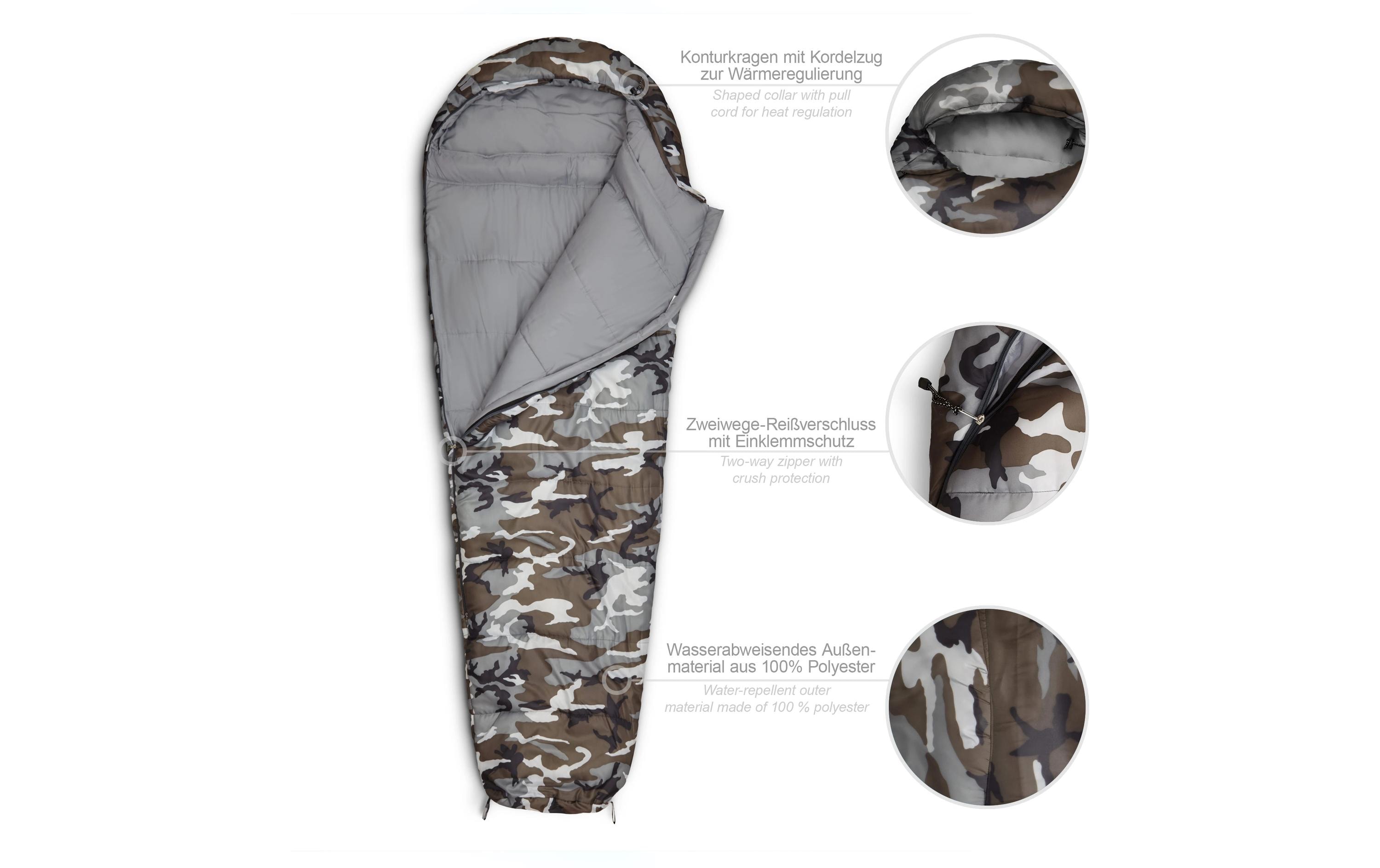 Mumienschlafsack Polyester, Camouflage GrauSchlafsack für eine Person