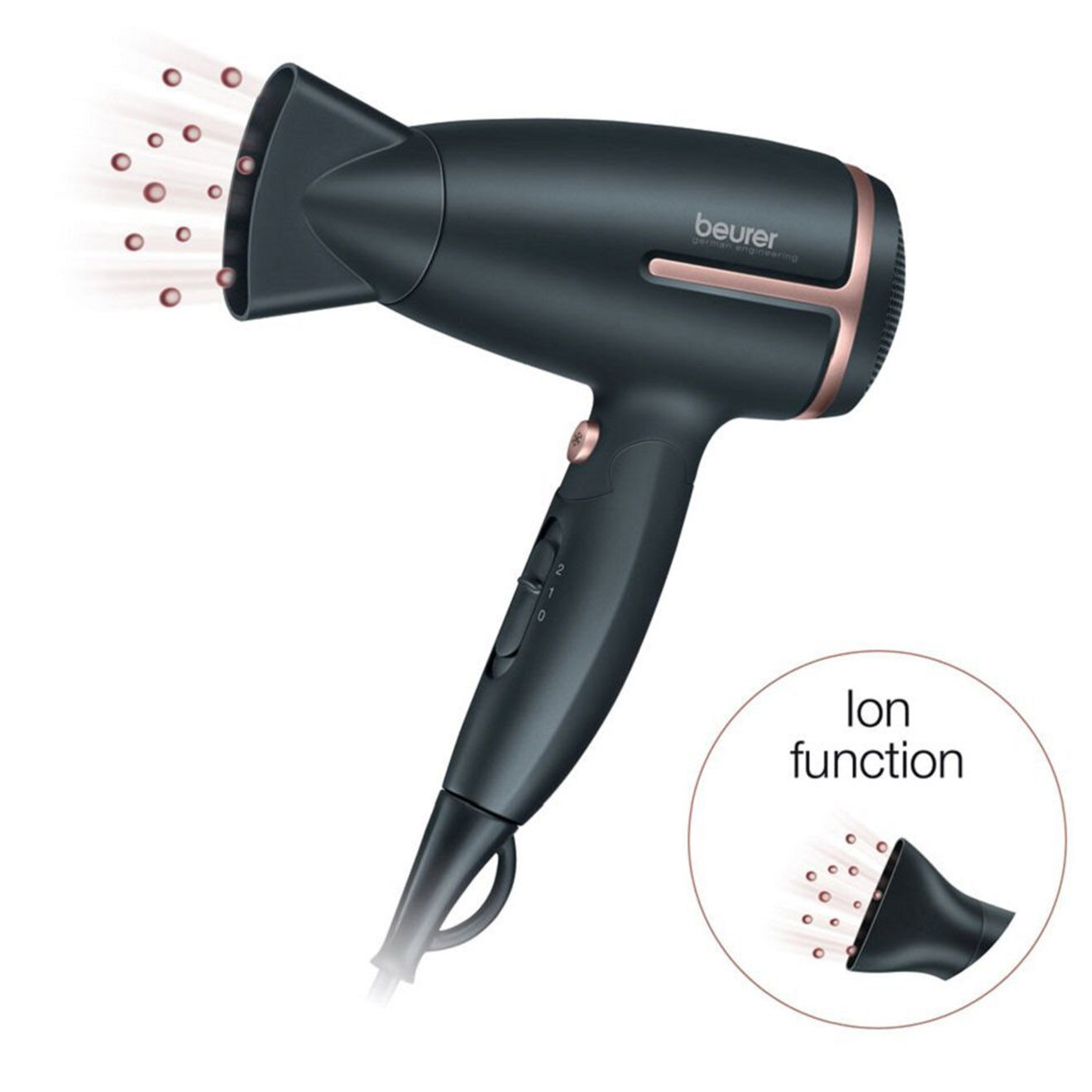 Beurer Sèche-cheveux ionique de voyage noir/doré rose - 1600 W