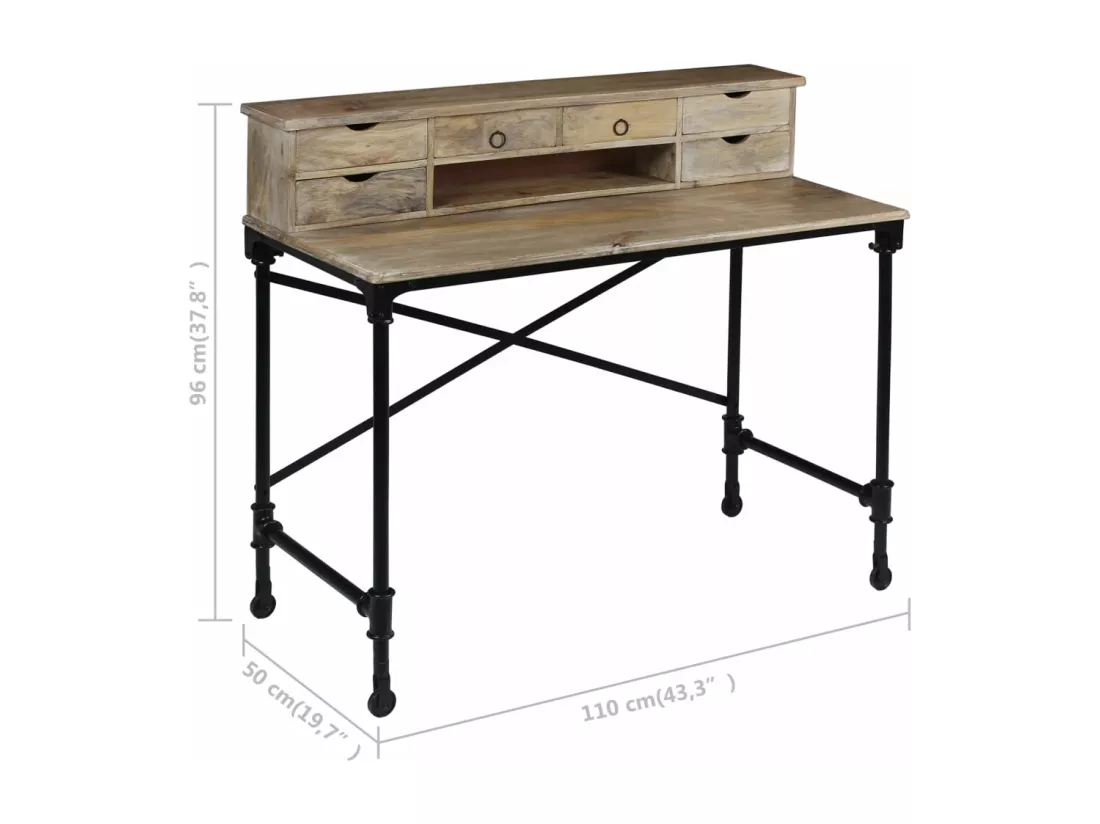 Bureau Bois de manguier massif et acier 110 x 50 x 96 cm