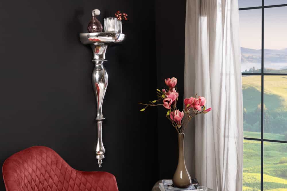Barocke Wandkonsole SCALA 80cm silber Aluminium Wandregal