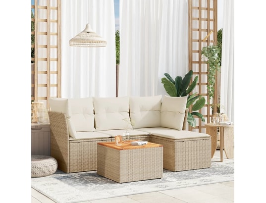 VIDAXL - Salon extérieur Salon de jardin avec coussins 5 pcs beige résine tressée
