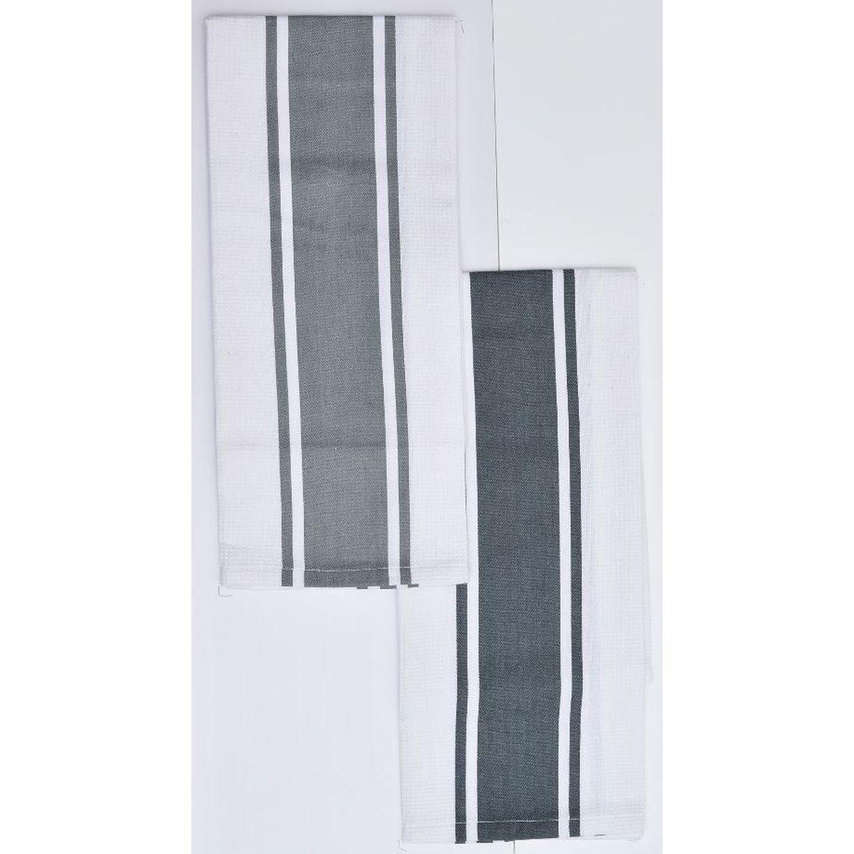 SET 2 TORCHONS NID D ABEILLE RAYES LEONIE 50X70 GRIS FONCE