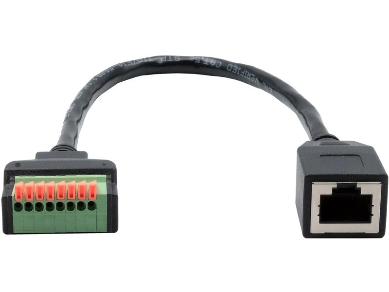 Exsys Terminalblock EX-49120 Buchse zu zu 8-pin 30 cm Exsys Kabel-Adapter RJ45 Buchse zu 8-pin Terminal Block Cat.6 mit Drucktaster