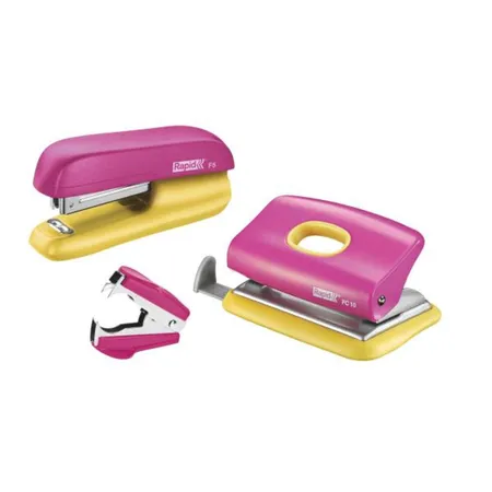Rapid Locher und Heftgerät, pink/gelb