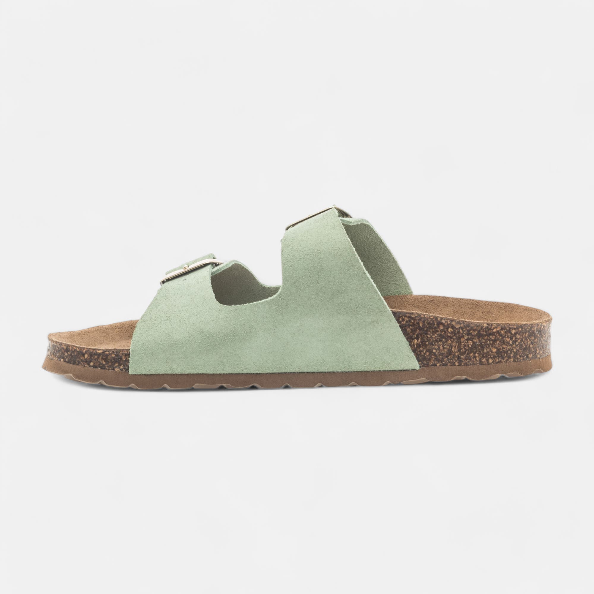 Mules semelle liège Femme en cuir vert clair