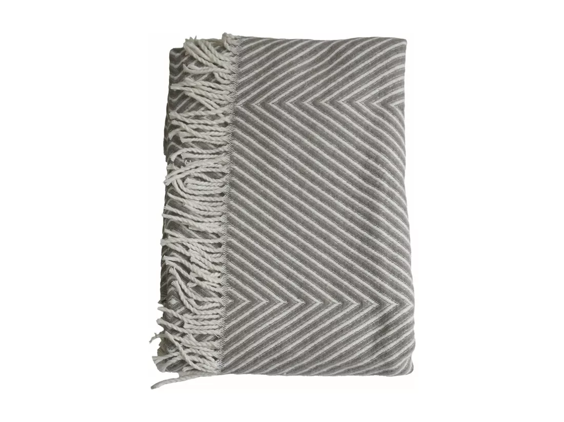 Plaid coton 130x170cm - Blanc et Gris - Nepal